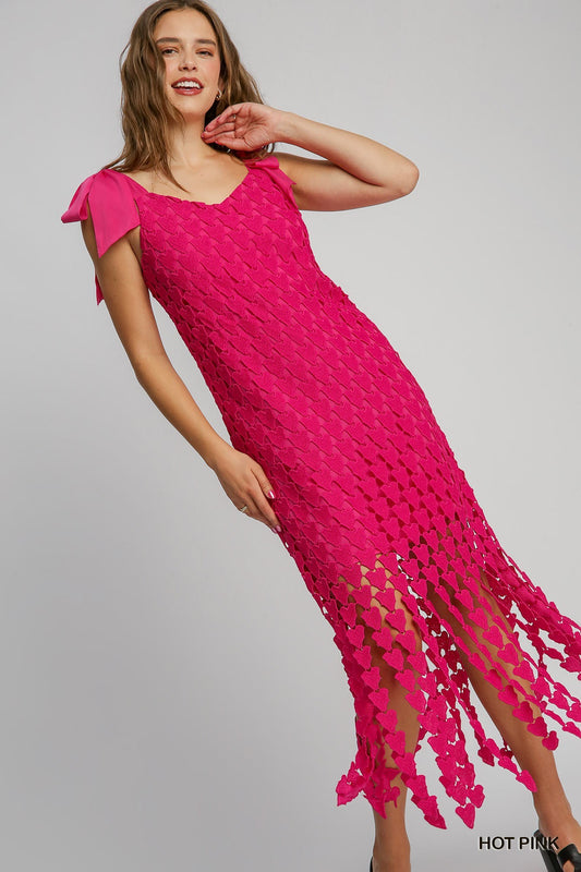 Heart Lace Maxi Dress - Hot Pink Umgee Womens Apparel K8678_zt